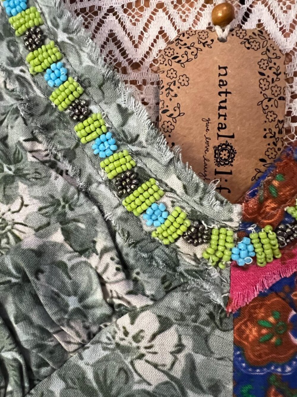 Natural Life Amina Maxi Dress Boho Patchwork Lace Back Beaded NWT Small - Picture 3 of 6